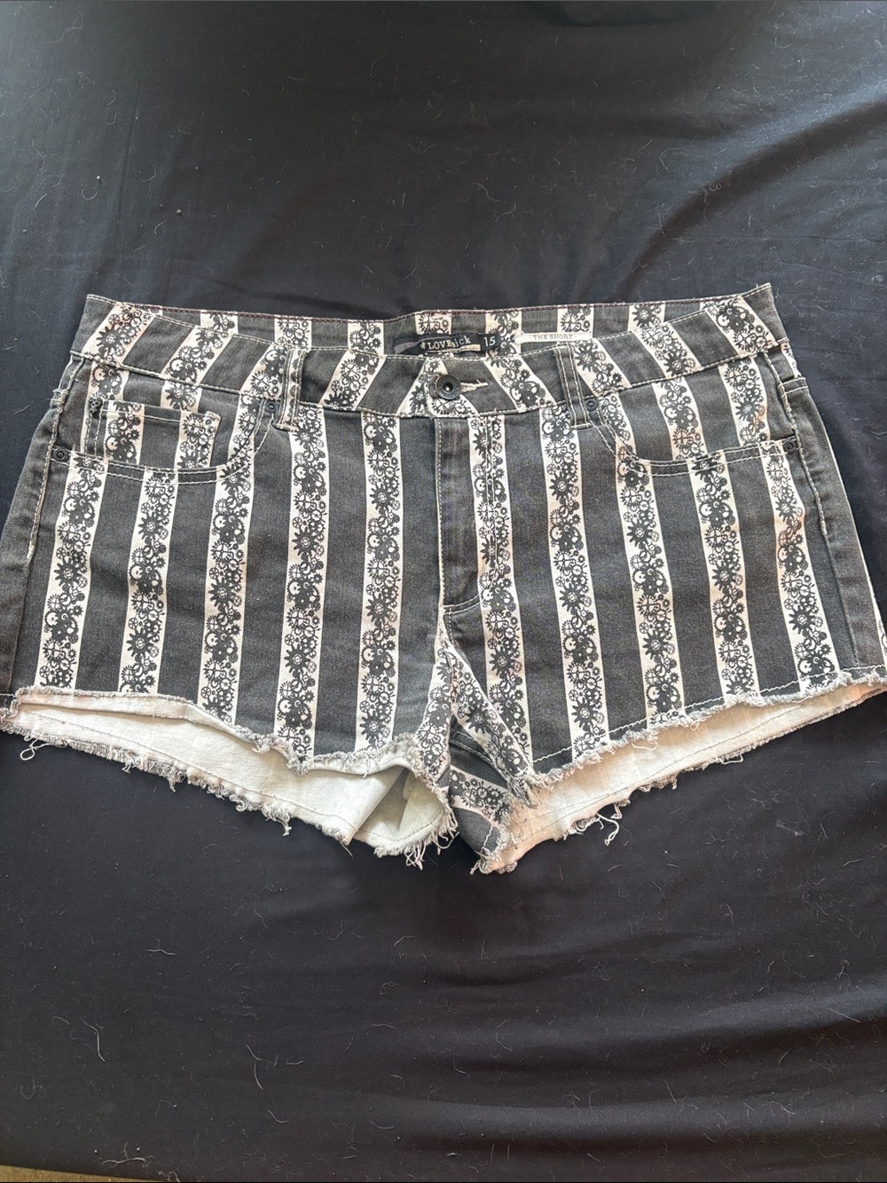 Faded Black and White Striped Steampunk Shorts 15